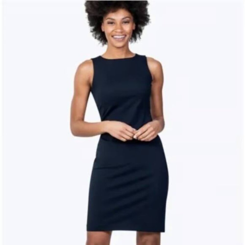 NWT MINISTRY OF SUPPLY Japanese Kinetic Sheath Dress Workleisure Navy 10 $175